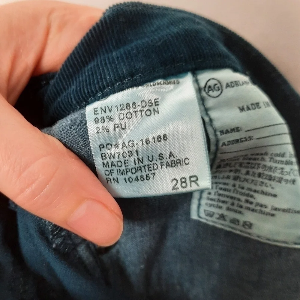 Adriano Goldschmidt Teal Stevie Slim Straight Corduroy Jeans 28R